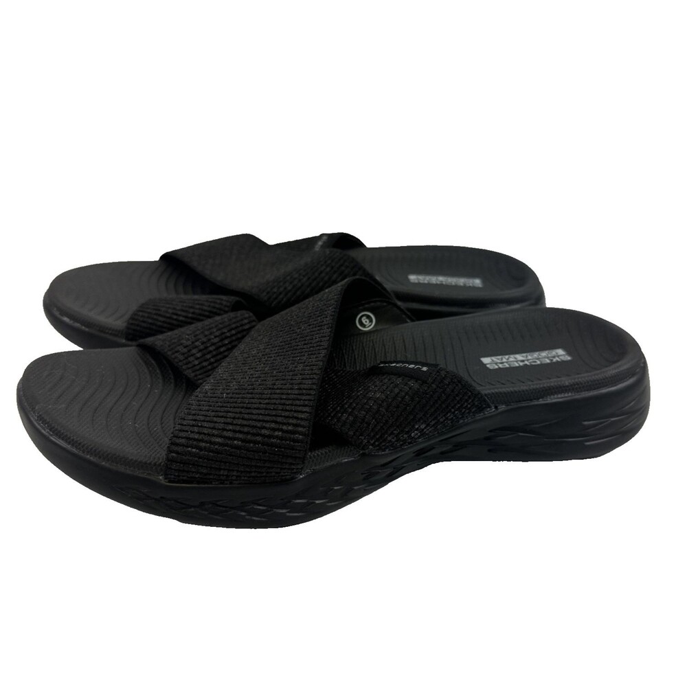 Skechers On‎ The Go 600 Glistening Slide Sandals Black 16259 GoGo Mat Womens 6